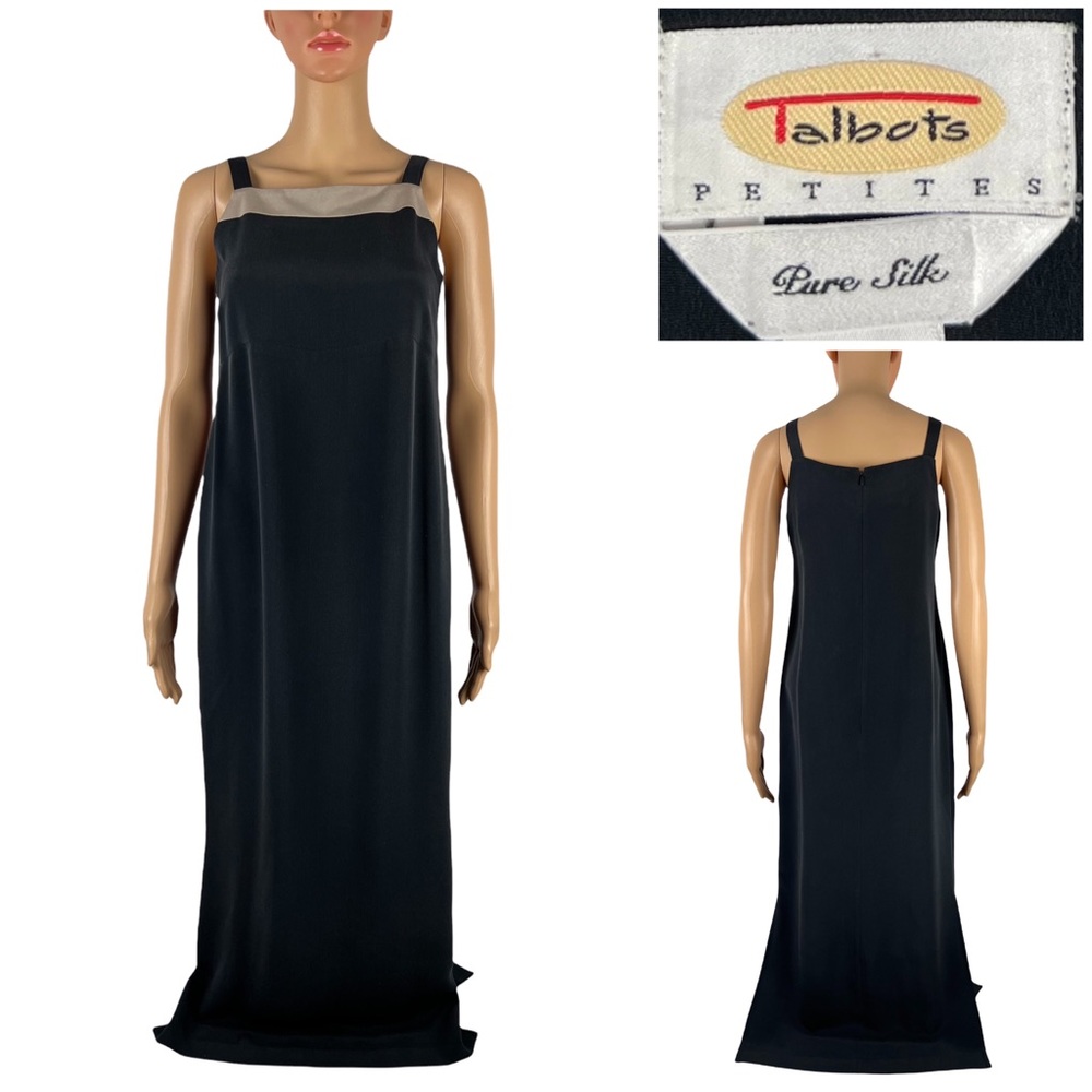 Talbots Womens 4 Petite Dress Black Sleeveless 100% Silk Pure Maxi Cocktail EUC
